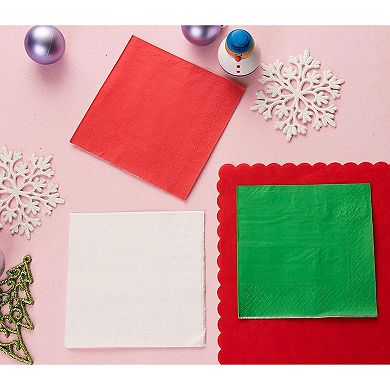 210x Christmas Red Green White Disposible Paper Napkins For Party Supplies 5x5
