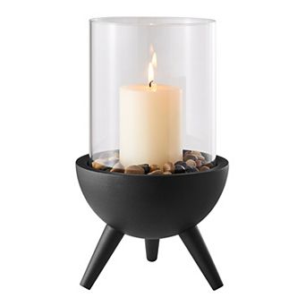 Molta Modern Black Metal Bold Pedestal And Glass Pillar Votive Candle Holder