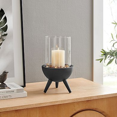 Molta Modern Black Metal Bold Pedestal And Glass Pillar Votive Candle Holder