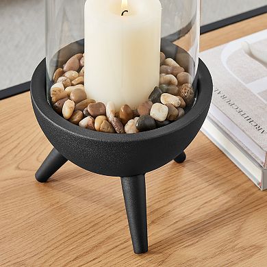 Molta Modern Black Metal Bold Pedestal And Glass Pillar Votive Candle Holder