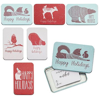 Juvale 6 Pack Tin Christmas Gift Card Boxes With Lids For Stocking Stuffers, 6 Winter Animals Designs, 5 X 3.25 In