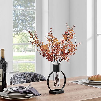 Jacob Modern Black Metal Open Circle Pedestal Clear Glass Tabletop Vase