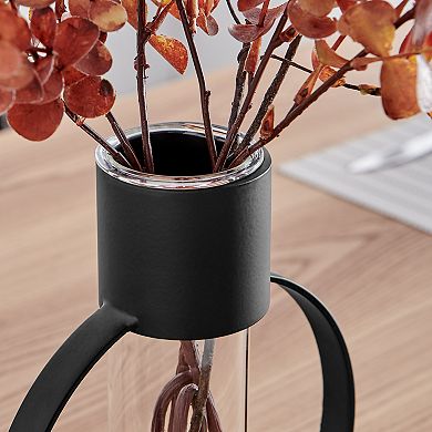 Jacob Modern Black Metal Open Circle Pedestal Clear Glass Tabletop Vase