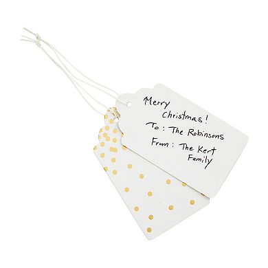 120 Pack Gold Foil Paper Gift Tags With String For Christmas, 2 Designs