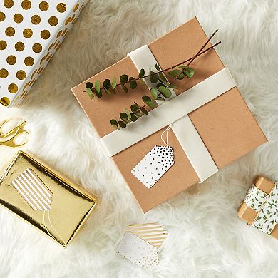 120 Pack Gold Foil Paper Gift Tags With String For Christmas, 2 Designs