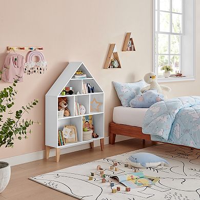 Steiner White Dollhouse 8-cubby Freestanding Kids Bookshelf Or Toy Display Unit With Beech Legs