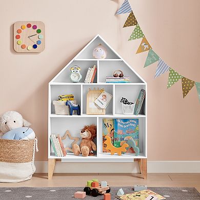 Steiner White Dollhouse 8-cubby Freestanding Kids Bookshelf Or Toy Display Unit With Beech Legs