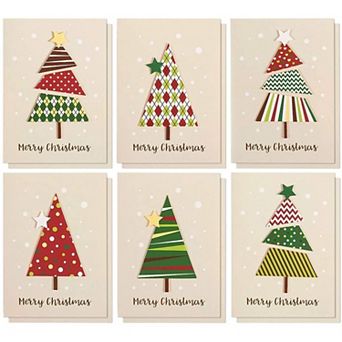 12 Pack Merry Christmas Greeting Cards With Envelopes, 6 Festive Designs, 5x7