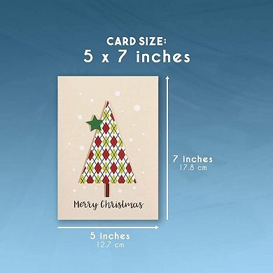 12 Pack Merry Christmas Greeting Cards With Envelopes, 6 Festive Designs, 5x7