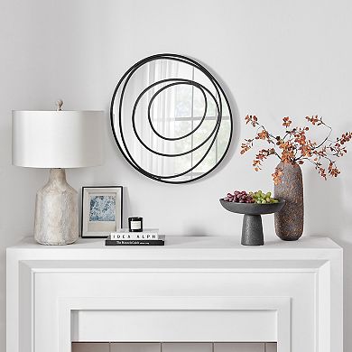 Sonya 25.5-inch Contemporary Continuous Circles Wall Mirror With Black Iron Accents