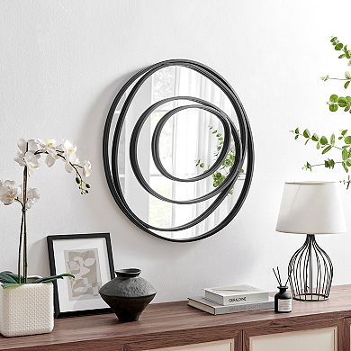 Sonya 25.5-inch Contemporary Continuous Circles Wall Mirror With Black Iron Accents