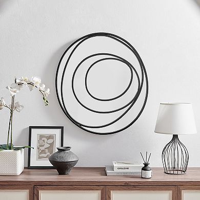 Sonya 25.5-inch Contemporary Continuous Circles Wall Mirror With Black Iron Accents