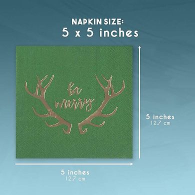 50x Christmas Reindeer Antler Gold Foil Paper Napkins For Xmas Party Supply 5x5"