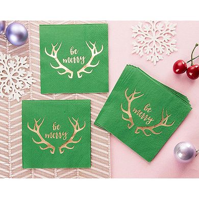 50x Christmas Reindeer Antler Gold Foil Paper Napkins For Xmas Party Supply 5x5"