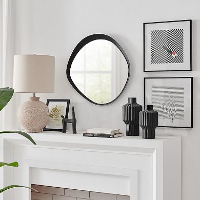 Sonya 24-inch Contemporary Asymmetrical Round Wall Mirror With Raised Black Iron Frame