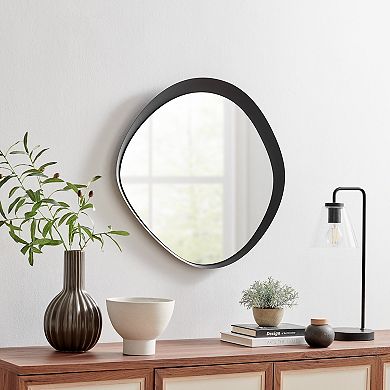 Sonya 24-inch Contemporary Asymmetrical Round Wall Mirror With Raised Black Iron Frame