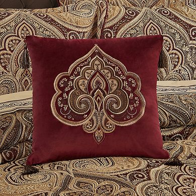 Five Queens Court Bordeaux 18" Square Embellished Decorative Throw Pillow