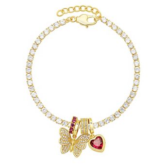 Brilliance 18k Gold Plated Cubic Zirconia Butterfly & Heart Charm Tennis Bracelet