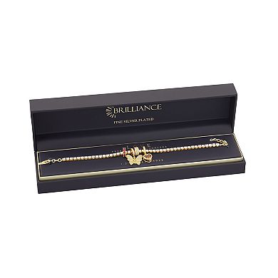 Brilliance 18k Gold Plated Cubic Zirconia Butterfly & Heart Charm Tennis Bracelet