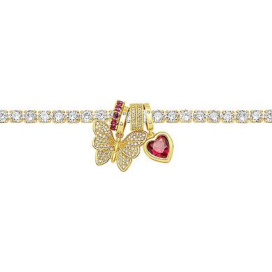 Brilliance 18k Gold Plated Cubic Zirconia Butterfly & Heart Charm Tennis Bracelet