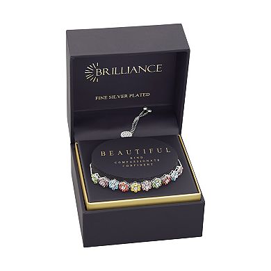 Brilliance Silver Tone Multi Color Crystal Flower Adjustable Bracelet