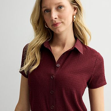 Women's Nine West Collared Textured Knit Top