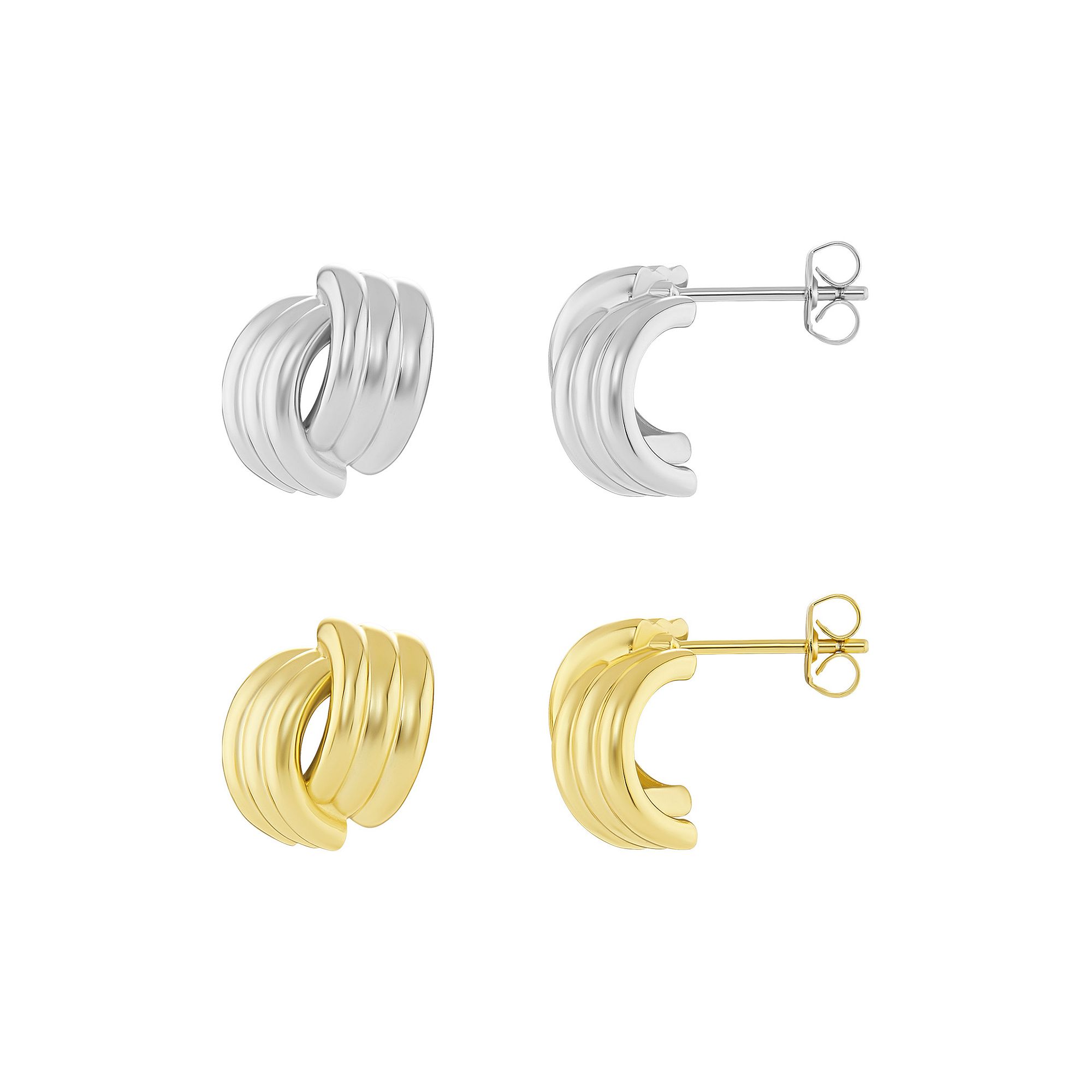 PRIMROSE 2-Pair Two-Tone Textured C-Hoop Earring Set, Womens, Two Tone