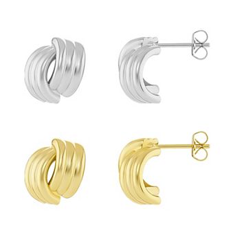 PRIMROSE 2-Pair Two-Tone Textured C-Hoop Earring Set
