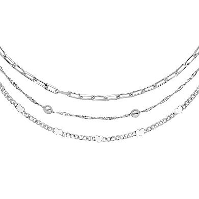 PRIMROSE Silver Tone Bead Station Anklet, Paperclip Link Anklet, & Heart Station Anklet Trio