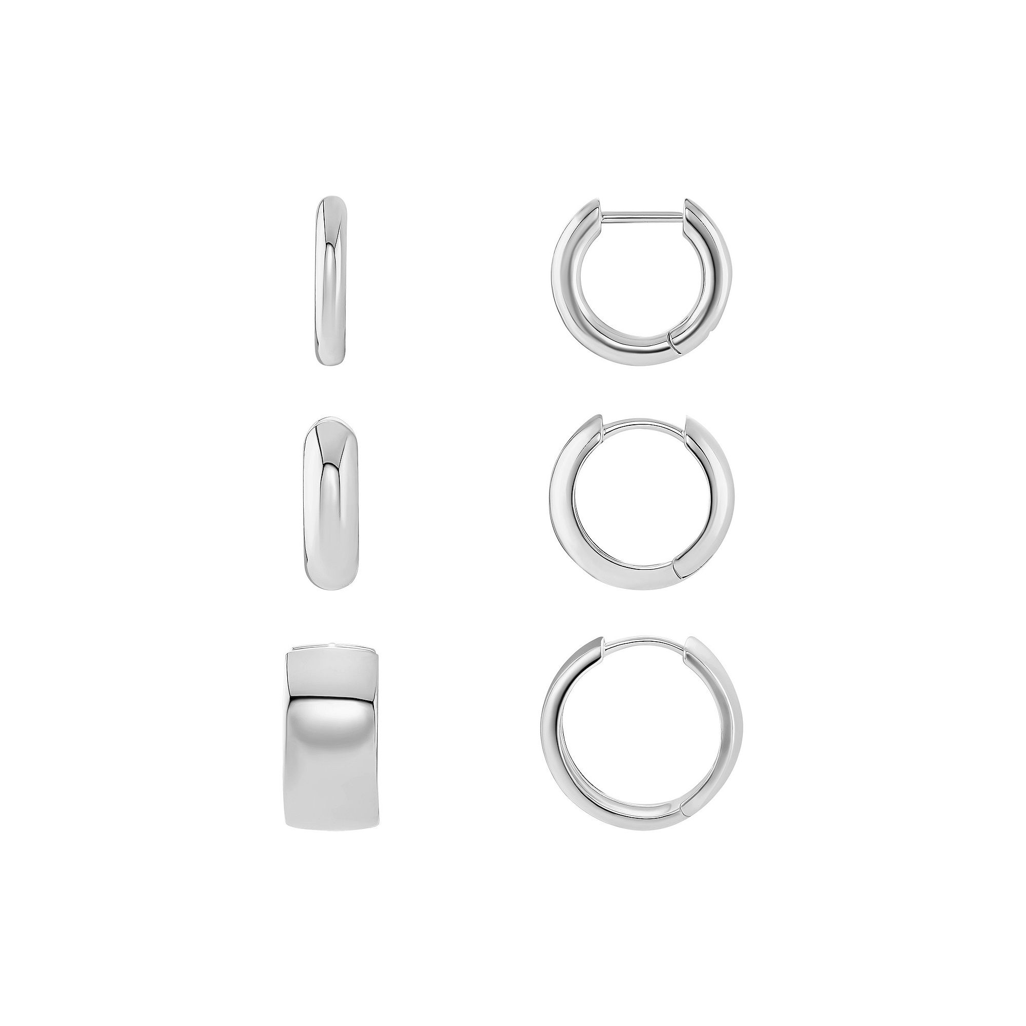 PRIMROSE Polished Hoop Earrings Trio, Womens, Silver Tone