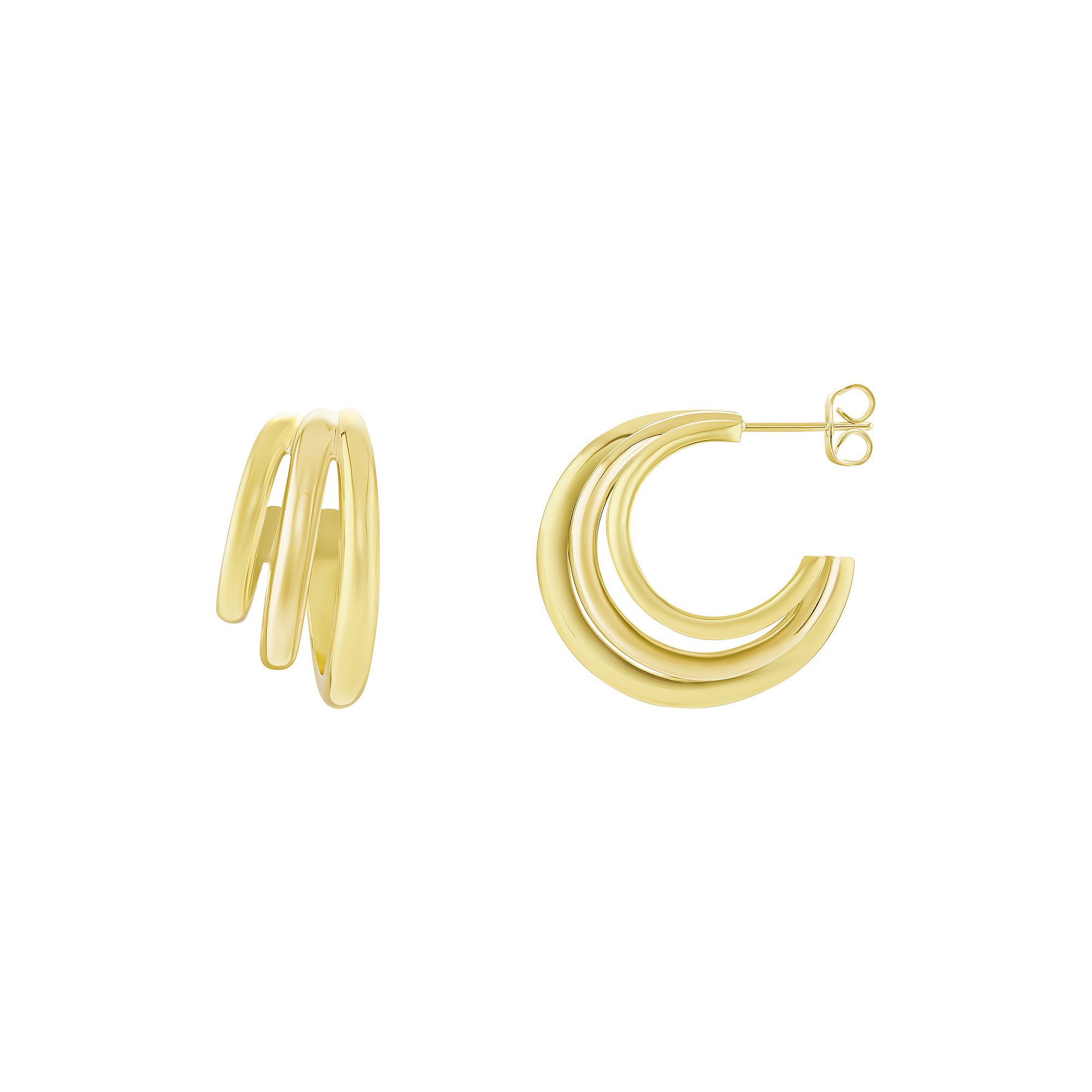 PRIMROSE Polished Triple Layer C-Hoop Earrings, Womens, Two Tone
