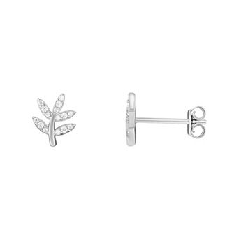 PRIMROSE Sterling Silver Cubic Zirconia Leaf Stud Earrings
