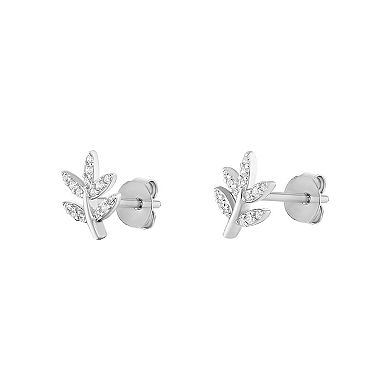 PRIMROSE Sterling Silver Cubic Zirconia Leaf Stud Earrings