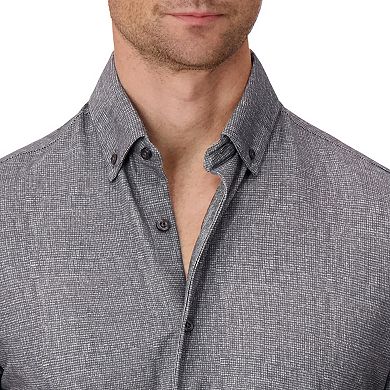 Men's Report Collection Long Sleeve Pique Print Fitted Button-Up Shirt