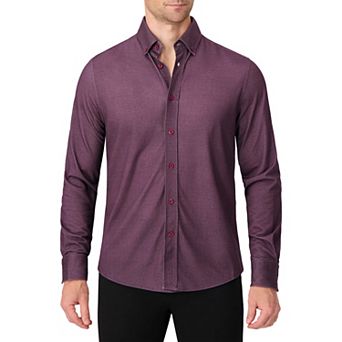 Men's Report Collection Long Sleeve Pique Print Fitted Button-Up Shirt