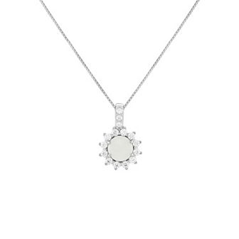 PRIMROSE Sterling Silver Round Opal Flower Pendant Necklace on Box Chain