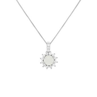 PRIMROSE Sterling Silver Round Opal Flower Pendant Necklace on Box Chain