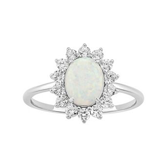 PRIMROSE Sterling Silver Oval Opal Flower Ring on Polished Band
