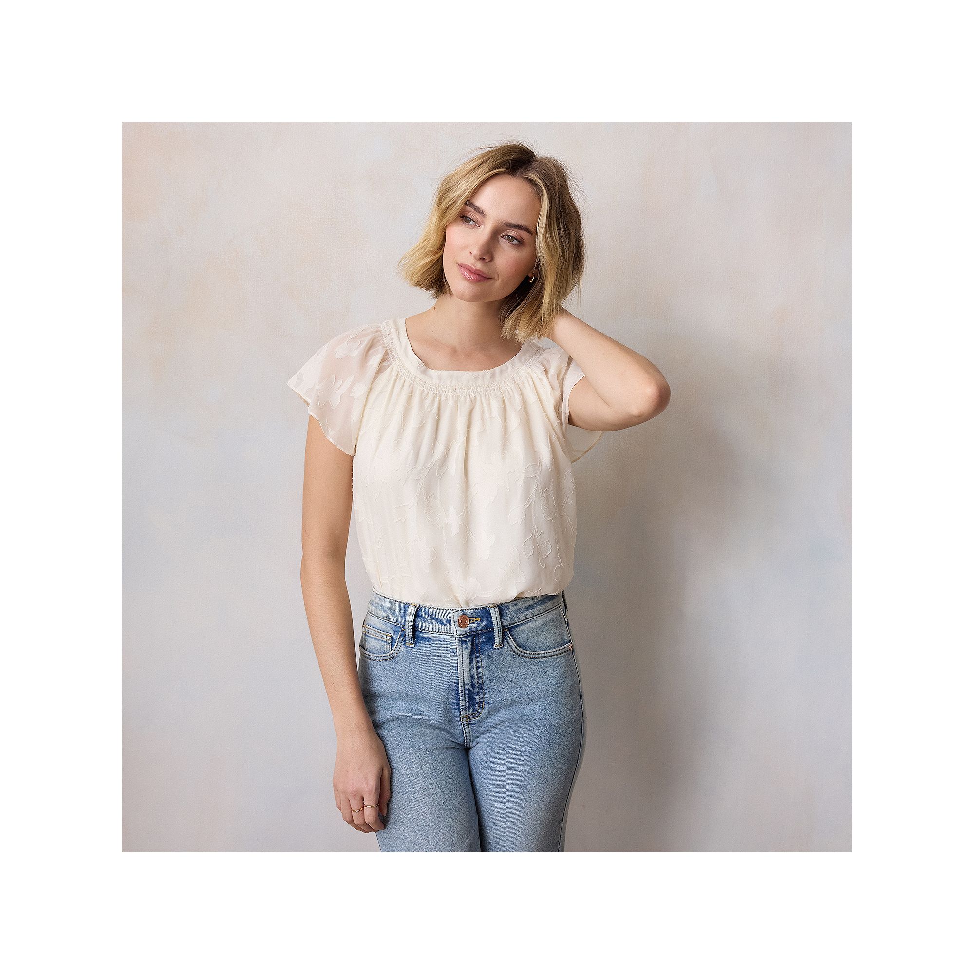 Petite LC Lauren Conrad Tie-Front Shirred Neck Shell Top, Womens, Size: Sm