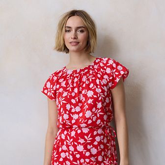 Petite LC Lauren Conrad Tie-Front Shirred Neck Shell Top