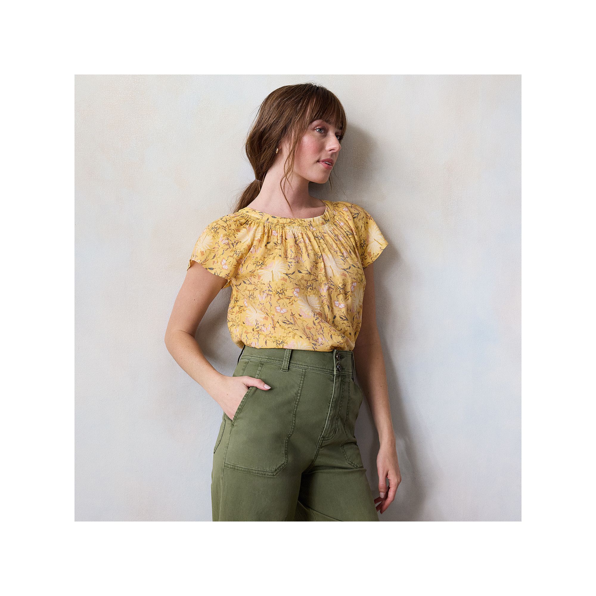 Petite LC Lauren Conrad Tie-Front Shirred Neck Shell Top, Womens, Size: XS