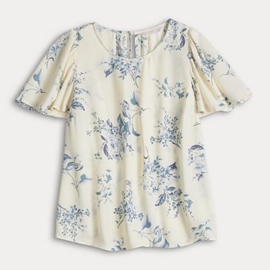 Petite LC Lauren Conrad Flutter Sleeve Woven Top