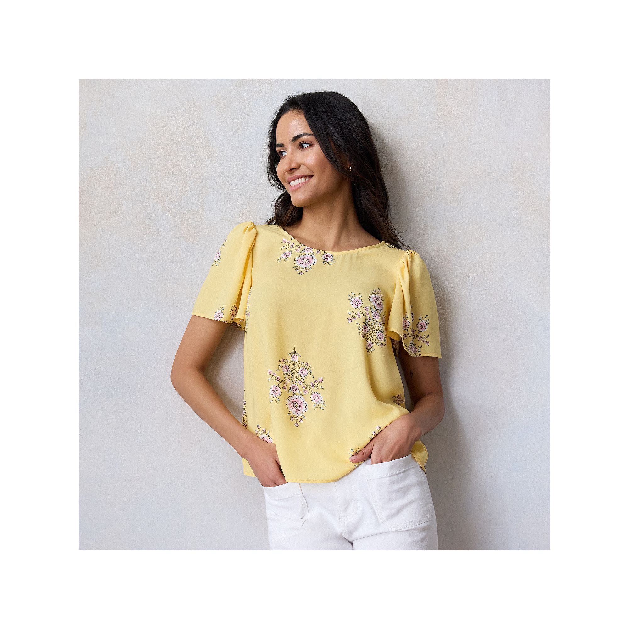 Petite LC Lauren Conrad Flutter Sleeve Woven Top, Womens, Size: XS Petite,