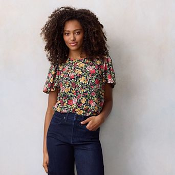 Petite LC Lauren Conrad Flutter Sleeve Woven Top