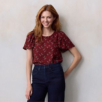 Petite LC Lauren Conrad Flutter Sleeve Woven Top