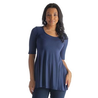 Women's 24Seven Comfort Apparel Elbow Sleeve Swing Tunic Top
