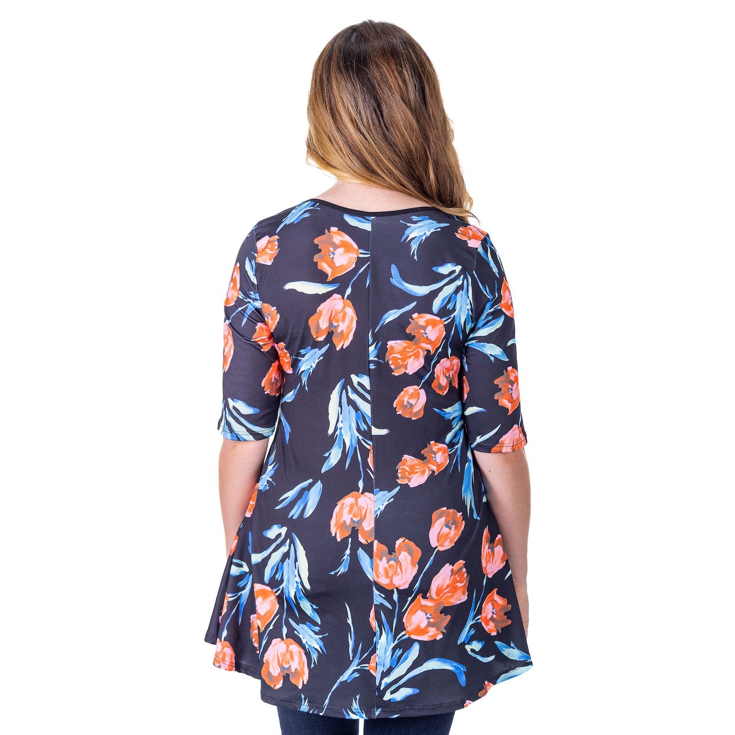 売れ筋商品|||２４セブンコンフォート カットソー トップス レディース Petite Elbow Sleeve Swing Crew Neck Tunic Top Navy 24セブンコンフォート レディース カットソー トップス Petite