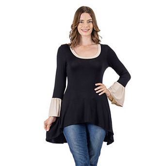Women's 24Seven Comfort Apparel Bell Sleeve Hi-Low Tunic Top