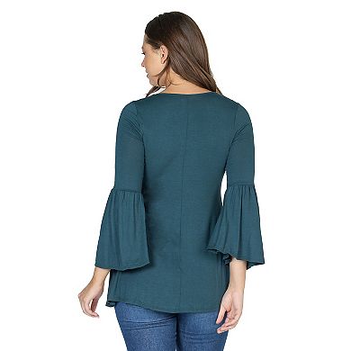 Women's 24Seven Comfort Apparel Long Bell Sleeve Flared Tunic Top
