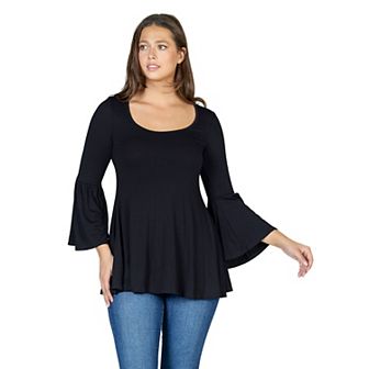 Women's 24Seven Comfort Apparel Long Bell Sleeve Flared Tunic Top
